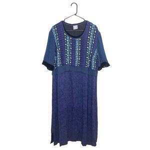 Vintage Rabbit Designs Blue Floral Cottagecore Roomy Midi Dress Women 18W USA